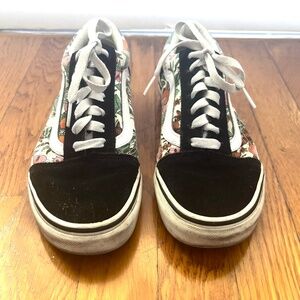 Old skool style, low top women's Vans colorful tropical floral  print, size 7.5